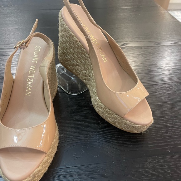 Stuart Weitzman Beige Patent Wedge Sandals - Picture 2 of 4